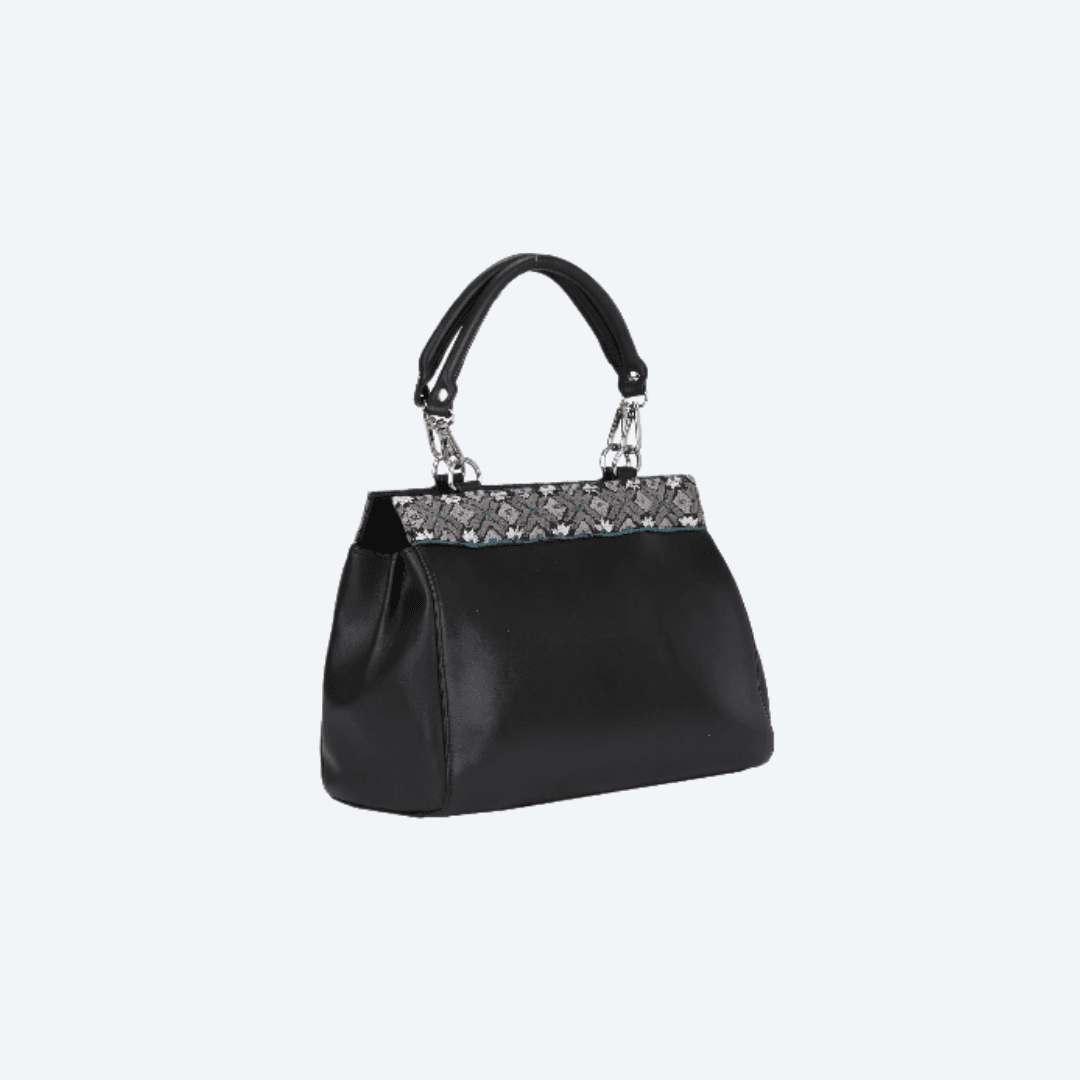 Black Embroidered Leather Bag